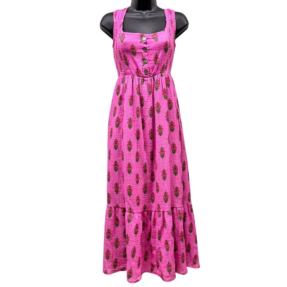 Peach Love California Pink Floral Gauze Smocked Maxi Dress Women's L ID39607-01